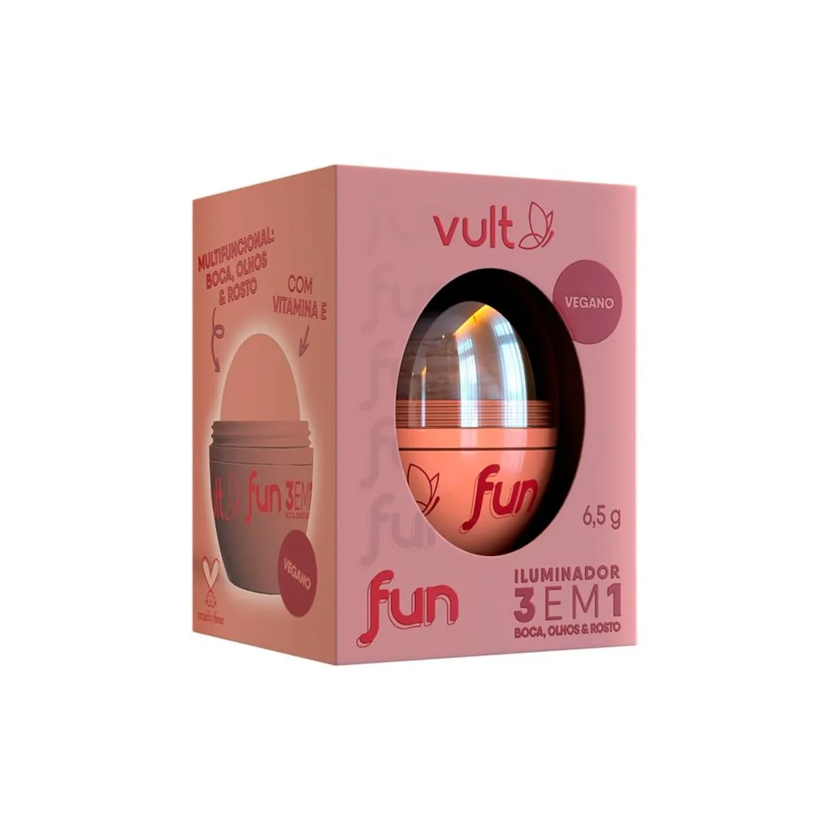 Iluminador 3 em 1 Fun Rosé Iluminada Com 6,5g Vult