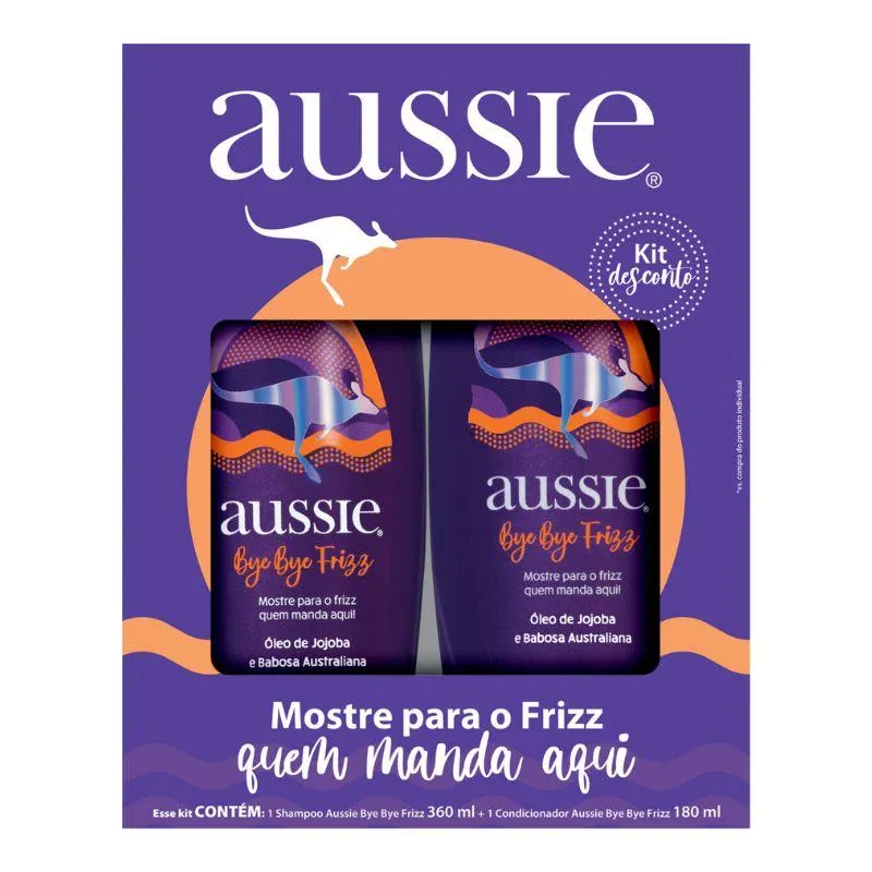 Kit Aussie Shampoo 360ml + Condicionador 180ml Bye Bye Frizz Maciez e Brilho