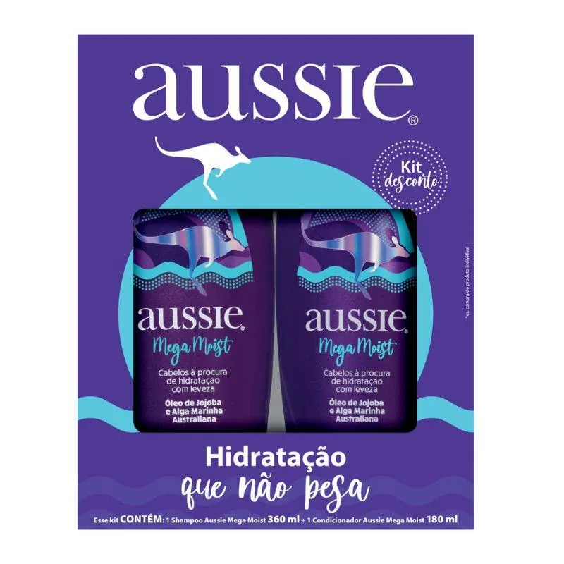 Kit Aussie Shampoo 360ml + Condicionador 180ml Mega Moist