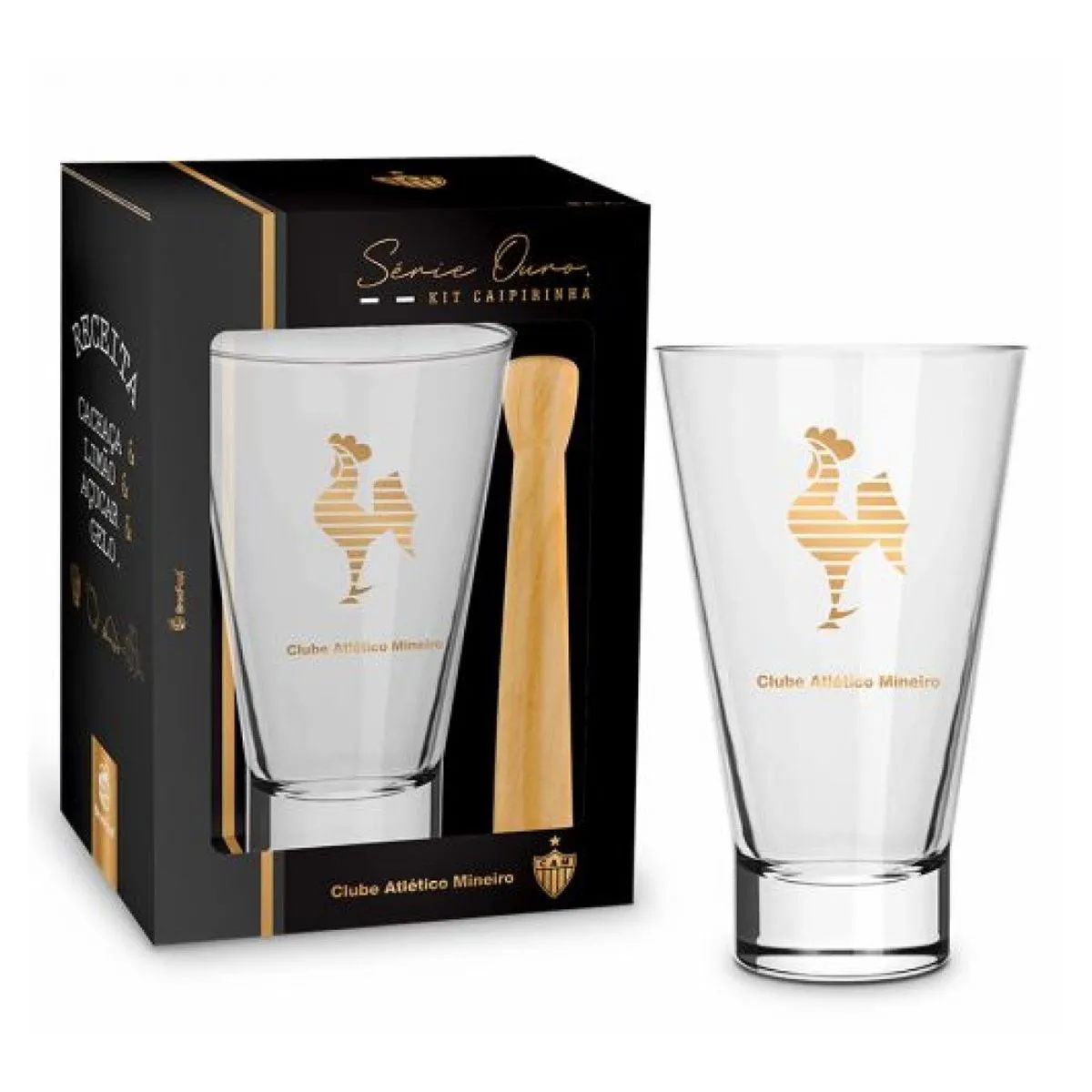 Kit Caipirinha Copo Long Série Ouro Atletico 400Ml Brasfoot