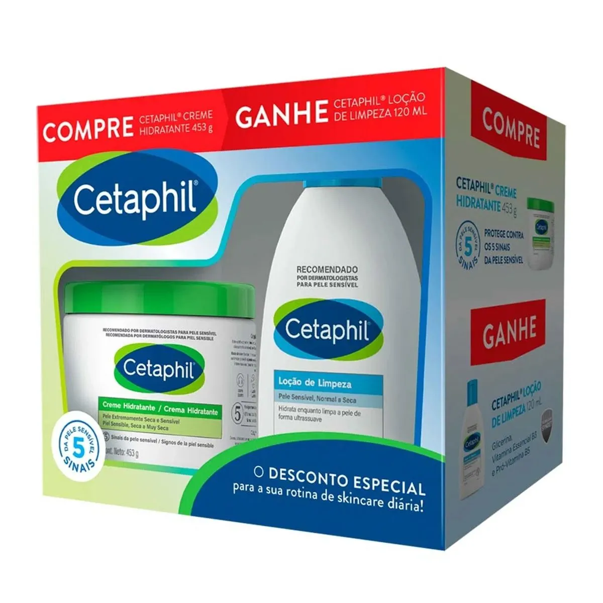 Kit Cetaphil Creme Hidratante 473Ml e Loção de Limpeza 120Ml Galderma