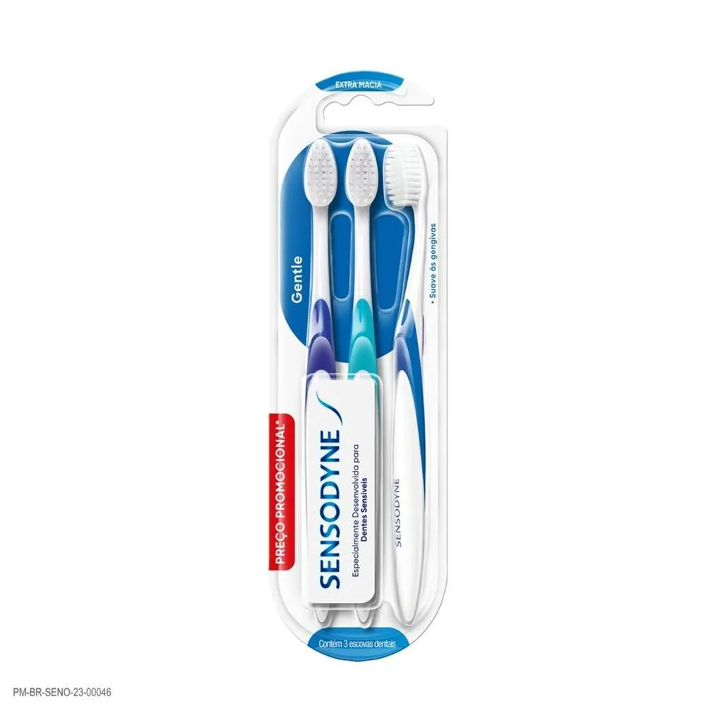 Kit Escova de Dente Sensodyne Gentle Extra Macia 3 unidades