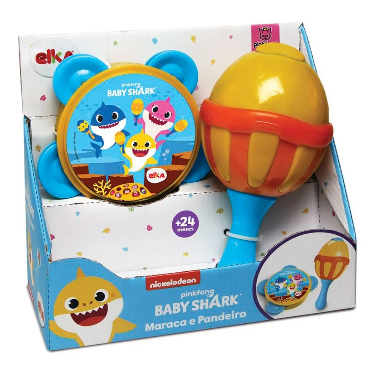 Kit Instrumentos Musicais Baby Shark Maraca e Pandeiro Elka