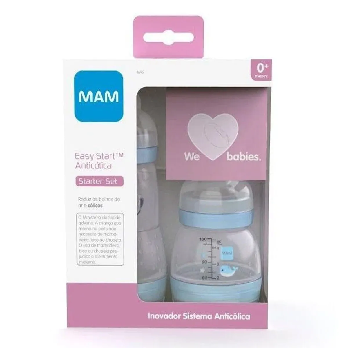 Kit Mamadeira Easy Start Anticólica Starter Set Azul 130Ml e 260Ml Mam