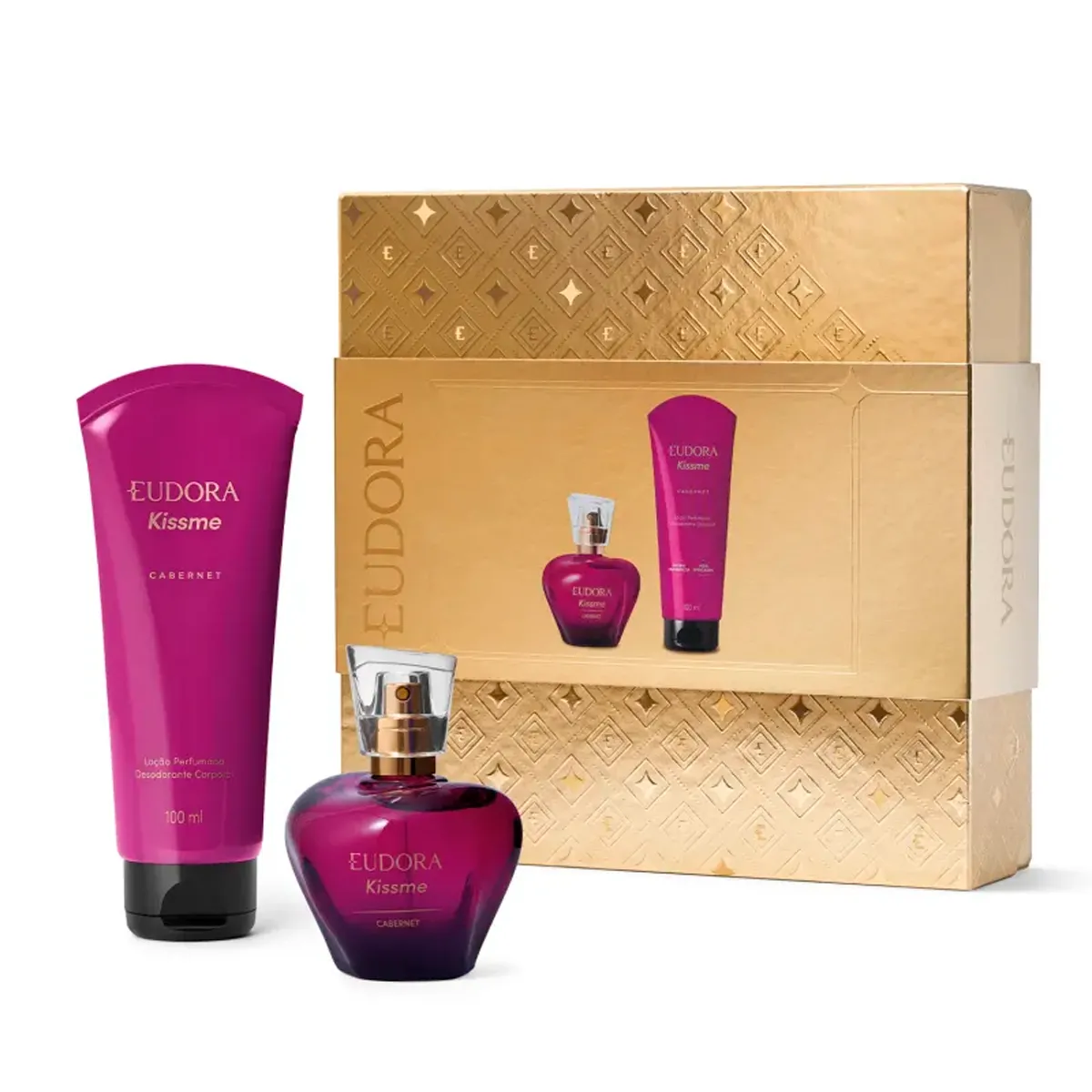 Kit Presente Natal Kiss Me Cabernet: Desodorante Colônia 50ml Com Loção Perfumada Desodorante Corporal 100ml