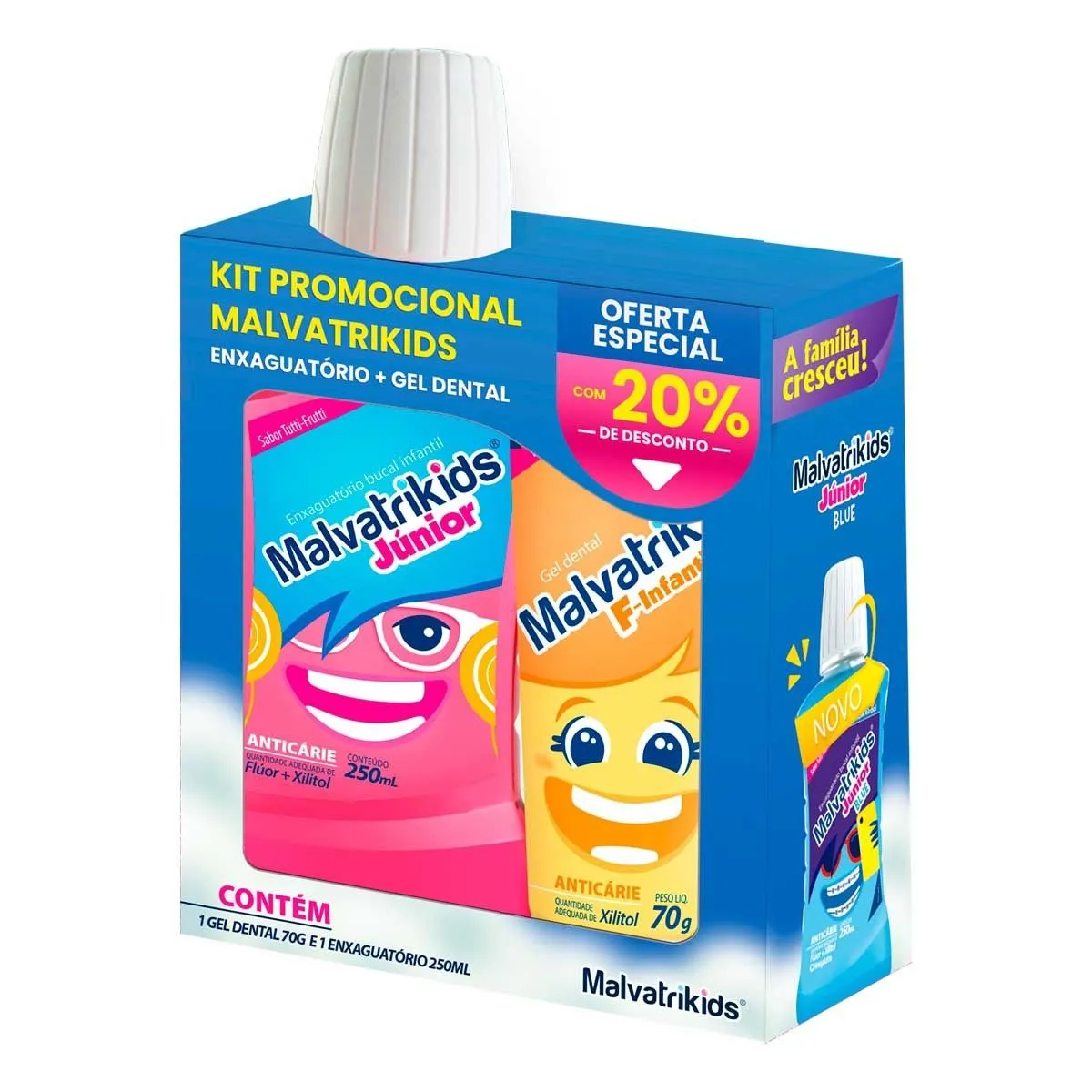 Kit Promocional Malvatrikids Enxaguante Bucal Júnior com 250ml e Pasta de Dente F-Infantil com 70g