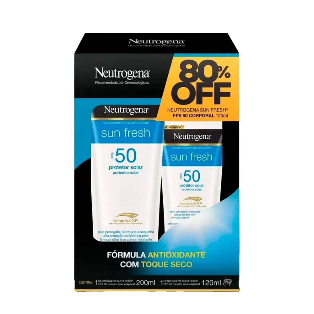 Kit Protetor Solar Neutrogena Sun Fresh FPS 50 200ml + FPS 50 120ml com 80% off