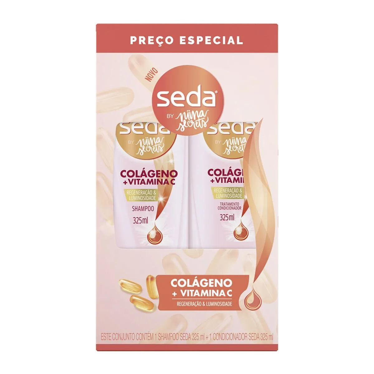 Kit Seda By Niina Secrets Colágeno e Vitamina C Shampoo e Condicionador 325Ml