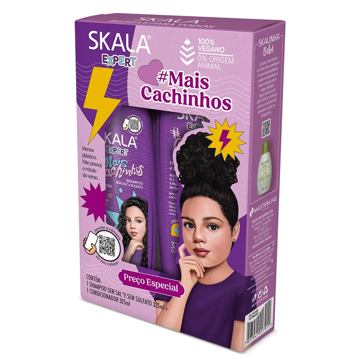 Kit Shampoo e Condicionador Mais Cachinhos Infantil Com 325ml Cada Skala