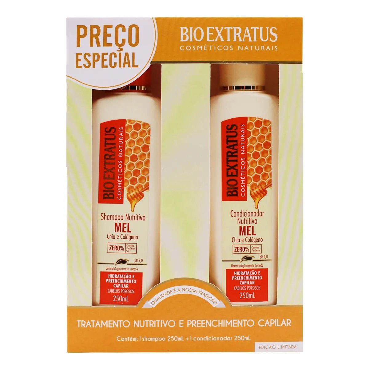Kit Shampoo e Condicionador Nutritivo Mel Chia e Colágeno 250Ml Cada Bio Extratus