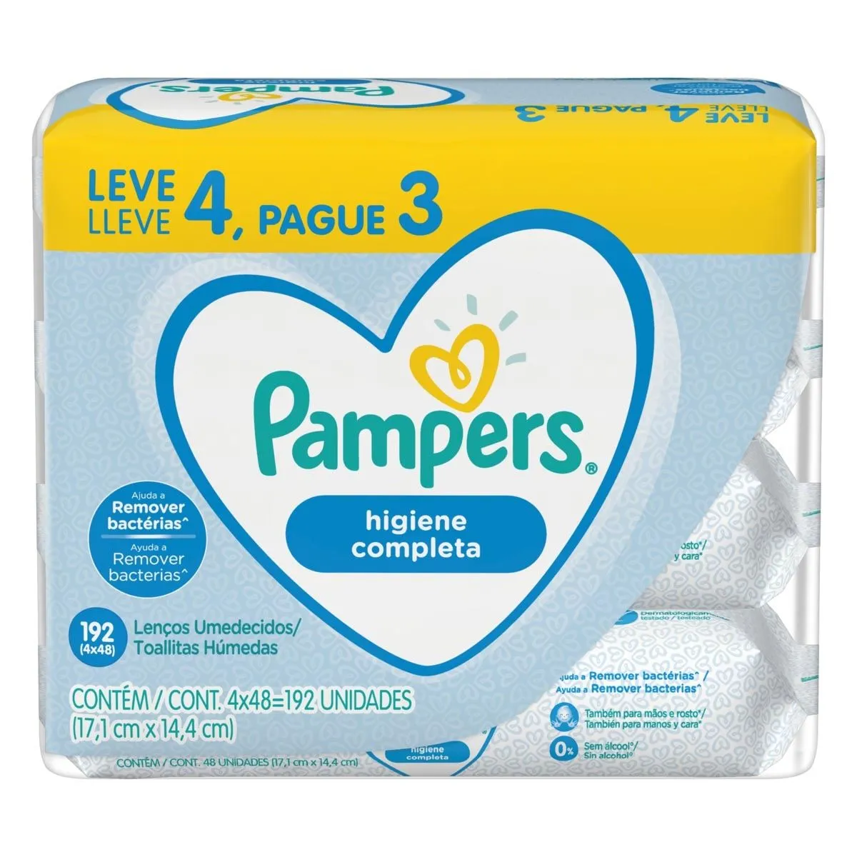 Kit Toalhas Umedecidas Higiene Completa Com 4 Pacotes de 48 Unidades Pampers