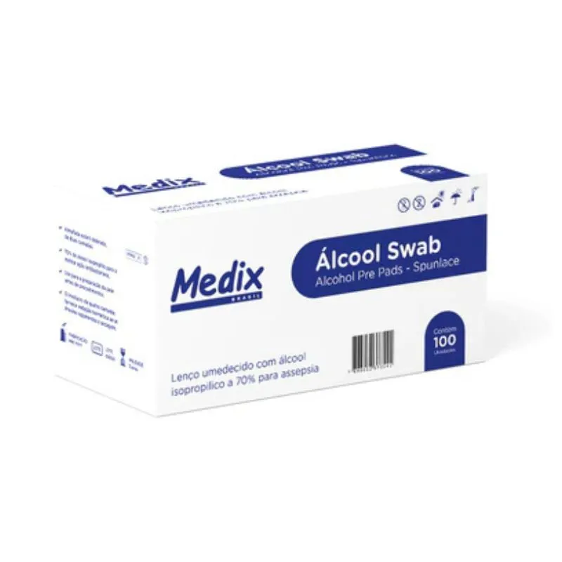 Lenço Umedecido com Álcool 70% Swab 100 Unidades Medix