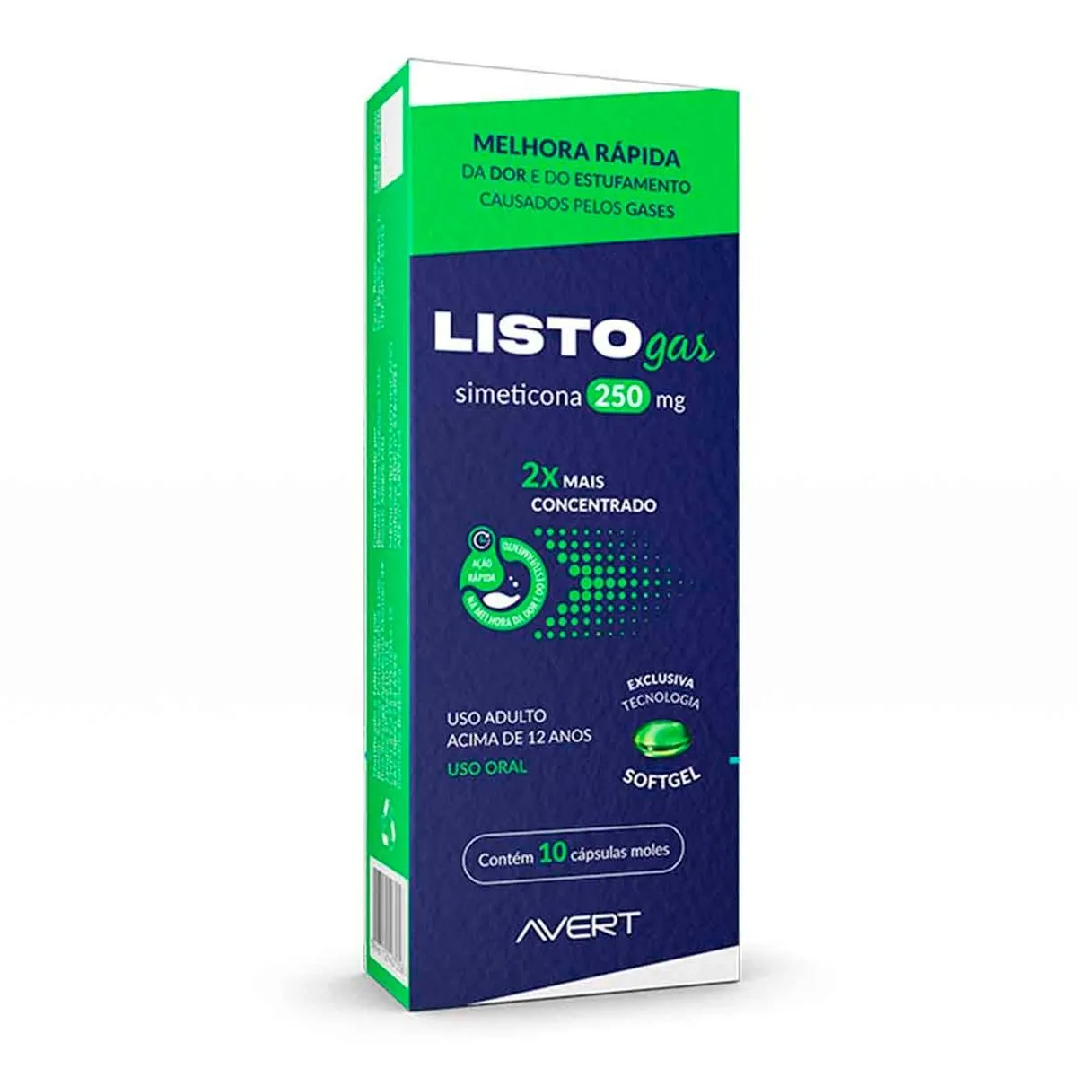 ListoGas Simeticona 250mg Com 10 Cápsulas Moles Avert