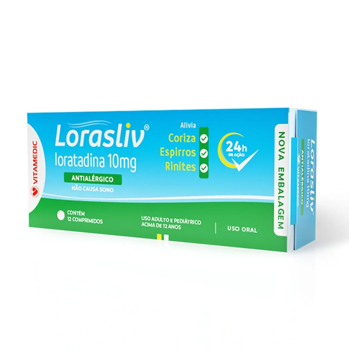 Lorasliv Antialérgico Loratadina 10mg Com 12 Comprimidos Vitamedic
