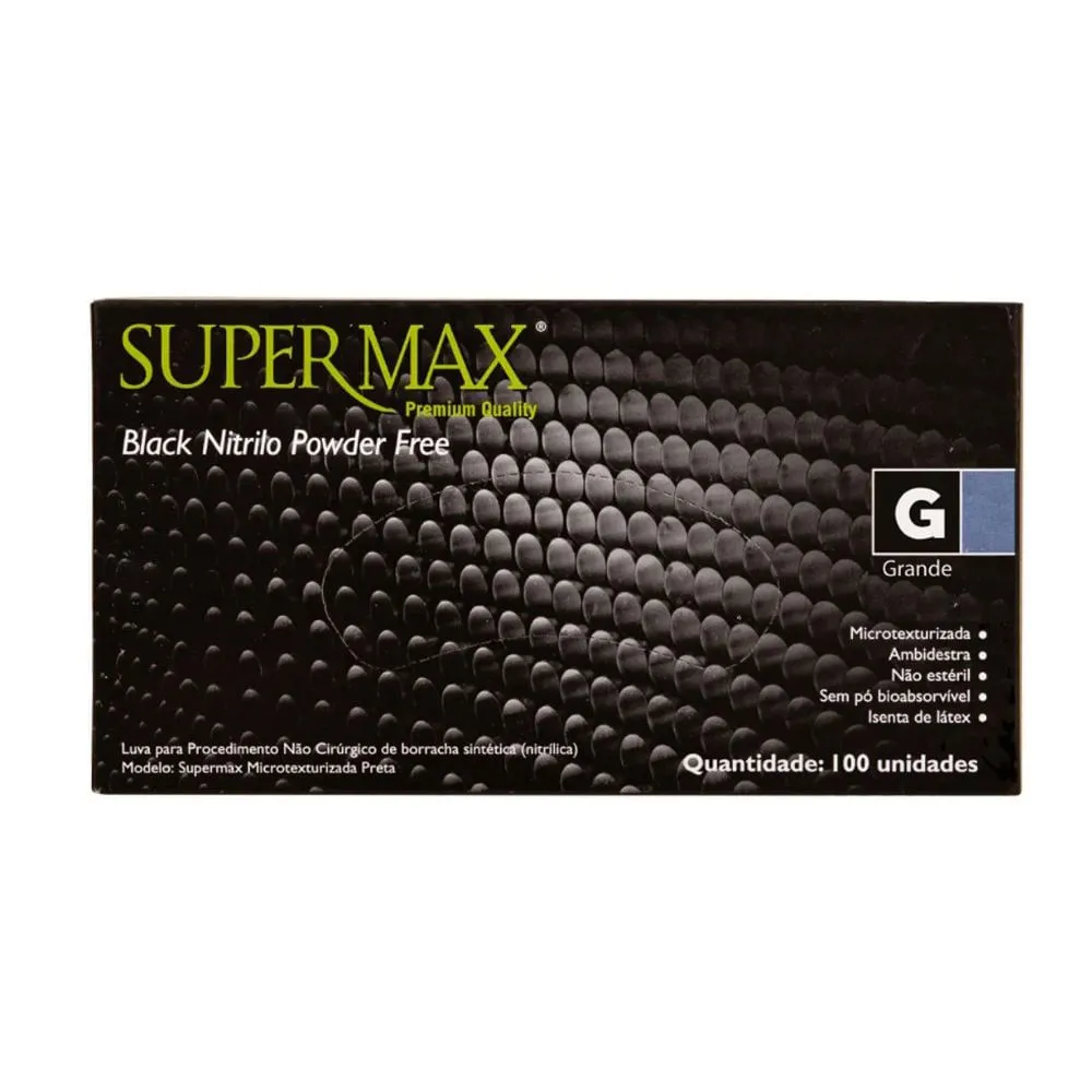 Luva Supermax Preto G 100Un