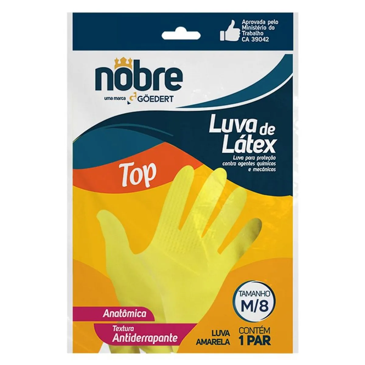 Luvas de Látex Amarela Tamanho M/8 Com 1 Par Nobre
