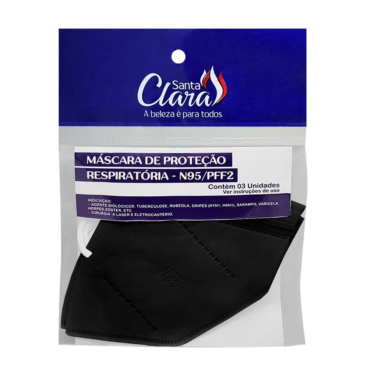 Máscara de Proteção Facial N95 Pff2 Preta Com 3 Unidades Santa Clara