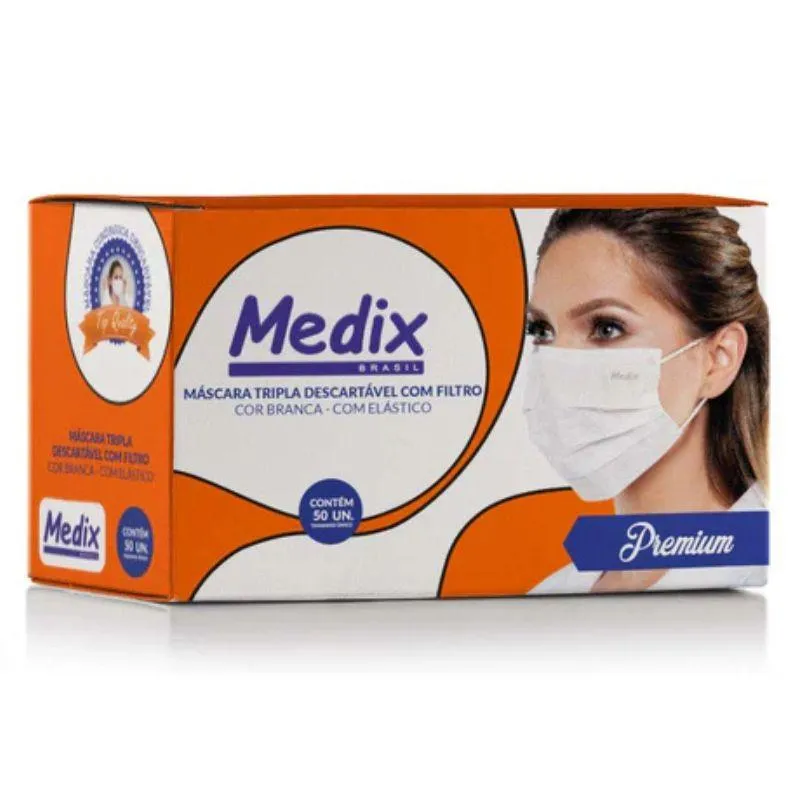 Máscara Tripla Descartável com Elástico 50un Medix
