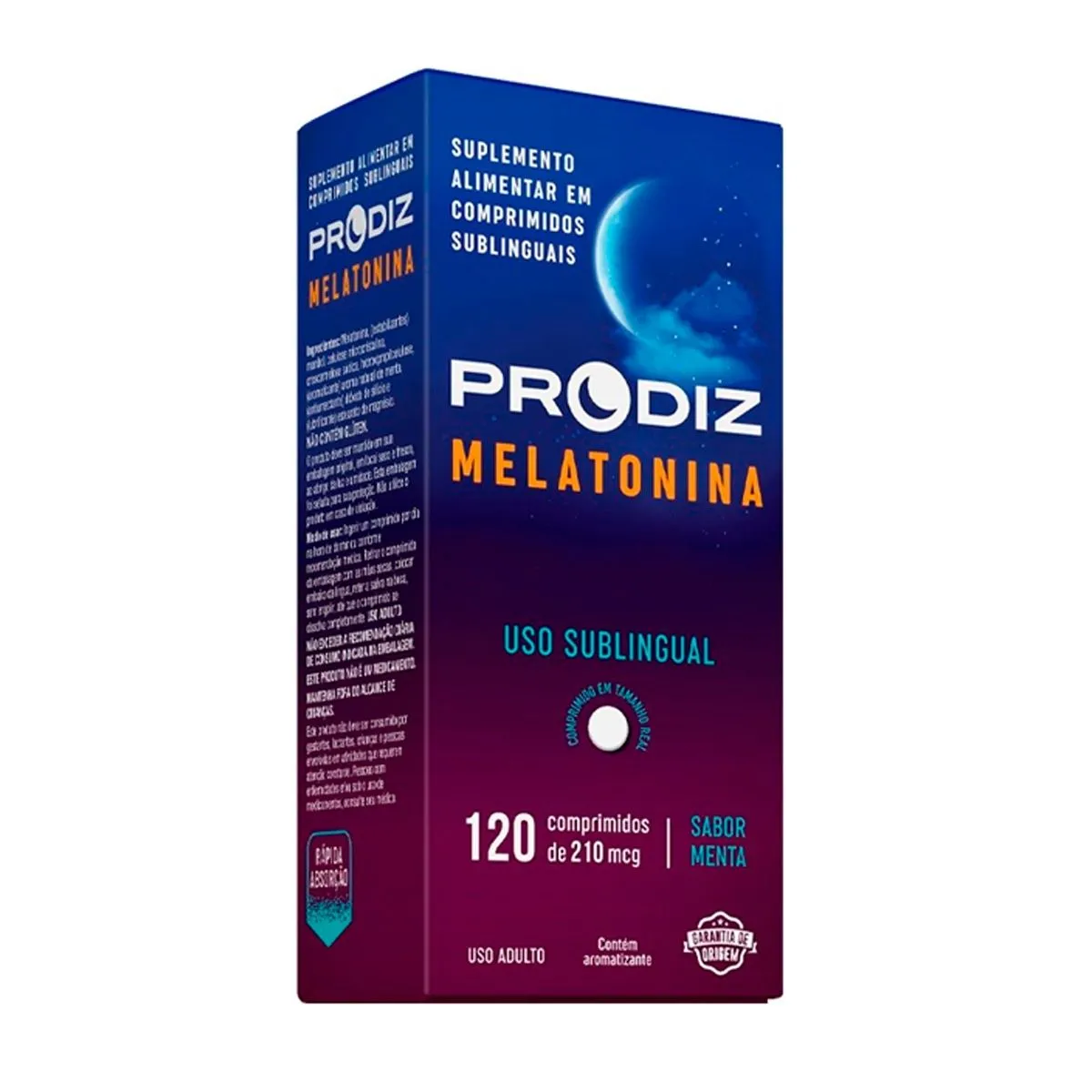 Melatonina 210mcg Com 120 Comprimidos Sabor Menta Prodiz