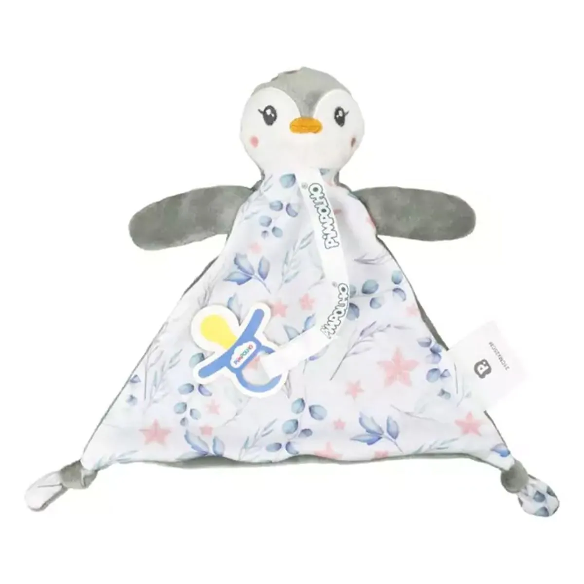 Naninha Com Prendedor de Chupeta Pinguim Cinza Pimpolho