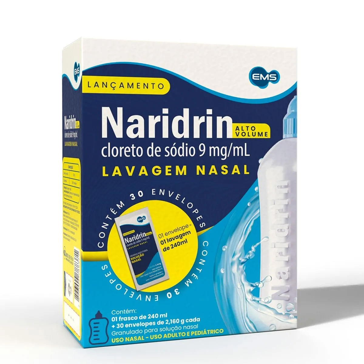 Naridrin Alto Volume Cloreto de Sódio 9mg/ml Com 30 Envelopes Com 2,160g Cada E Frasco 240ml Ems