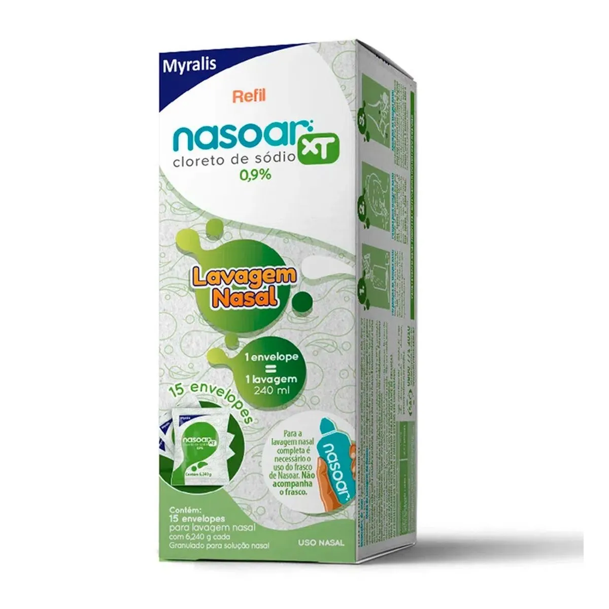 Nasoar Xt Cloreto de Sódio 0,9% Refil Com 15 Envelopes Myralis