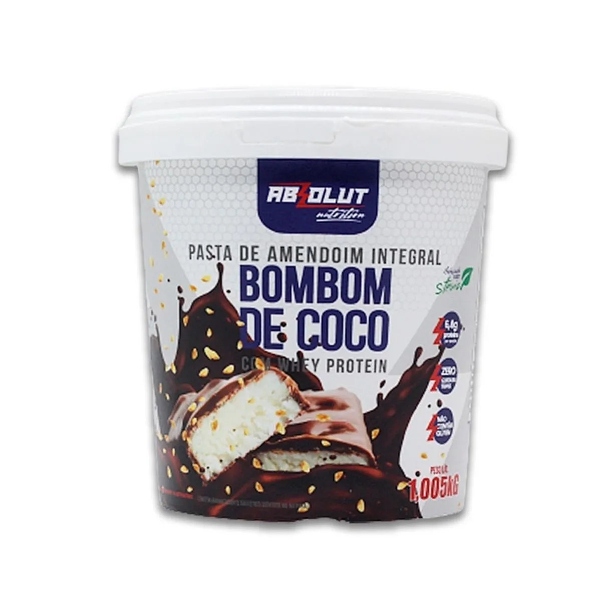 Pasta de Amendoim Integral Bombom de Coco Com Whey Protein 1Kg Absolut Nutrition