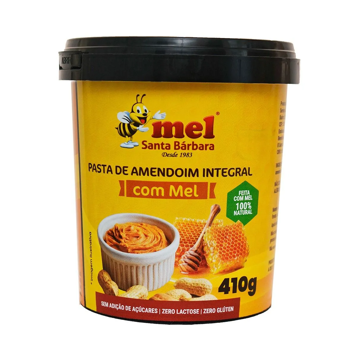 Pasta de Amendoim Integral Com Mel Pote 410G Mel Santa Barbara