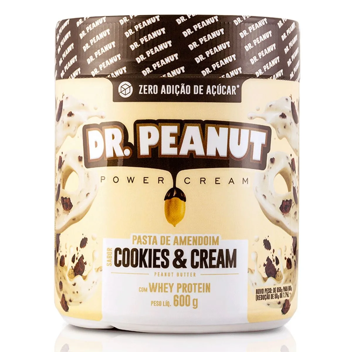 Pasta de Amendoim Sabor Cookies e Cream Com Whey Protein 600g Dr Peanut