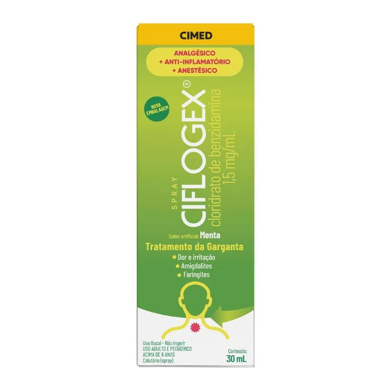 Pastilha De Garganta Ciflogex Spray 1,5mg/ ml - Menta 30ml Cimed