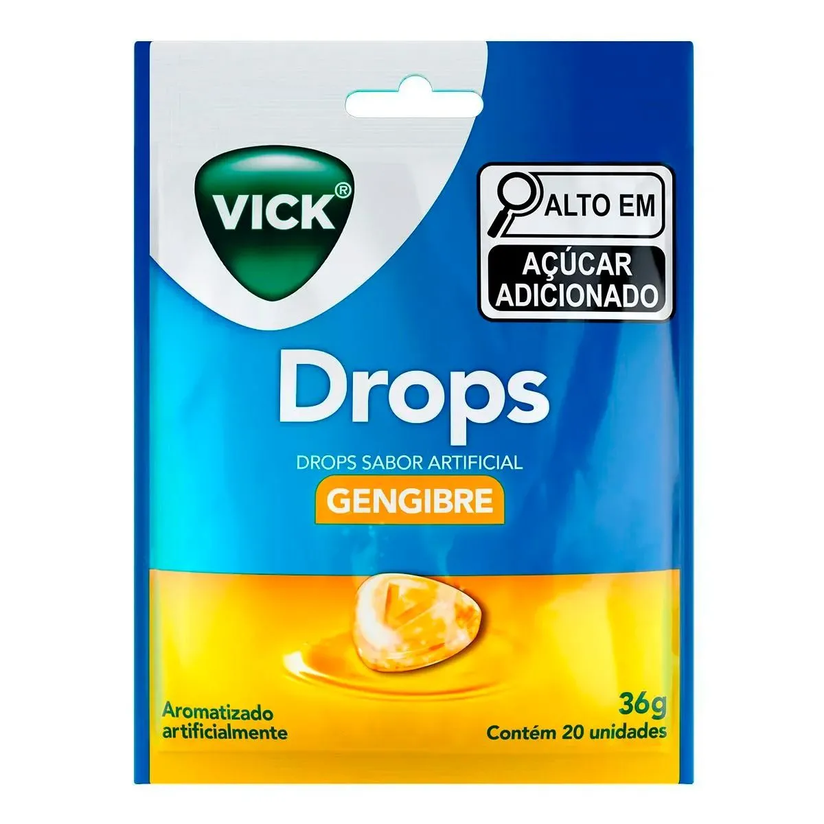 Pastilha Vick Drops Sabor Gengibre Com 20 Unidades