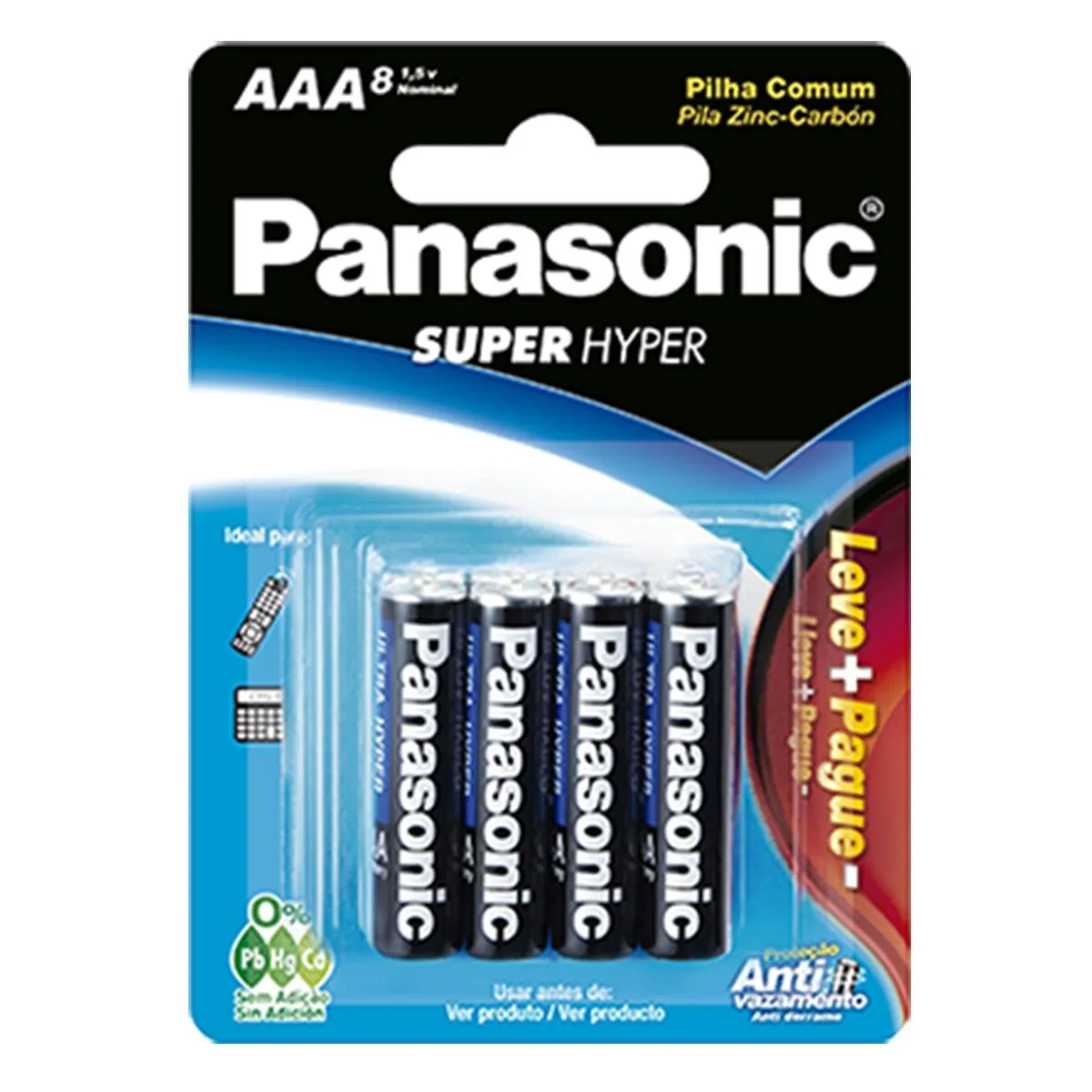 Pilha Comum AAA Super Hyper Com 8 Unidades R03UAL/L8P6 Panasonic