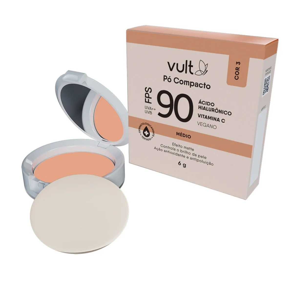 Pó Compacto Ácido Hialurônico Fps 90 Cor 03 Médio 6G Vult