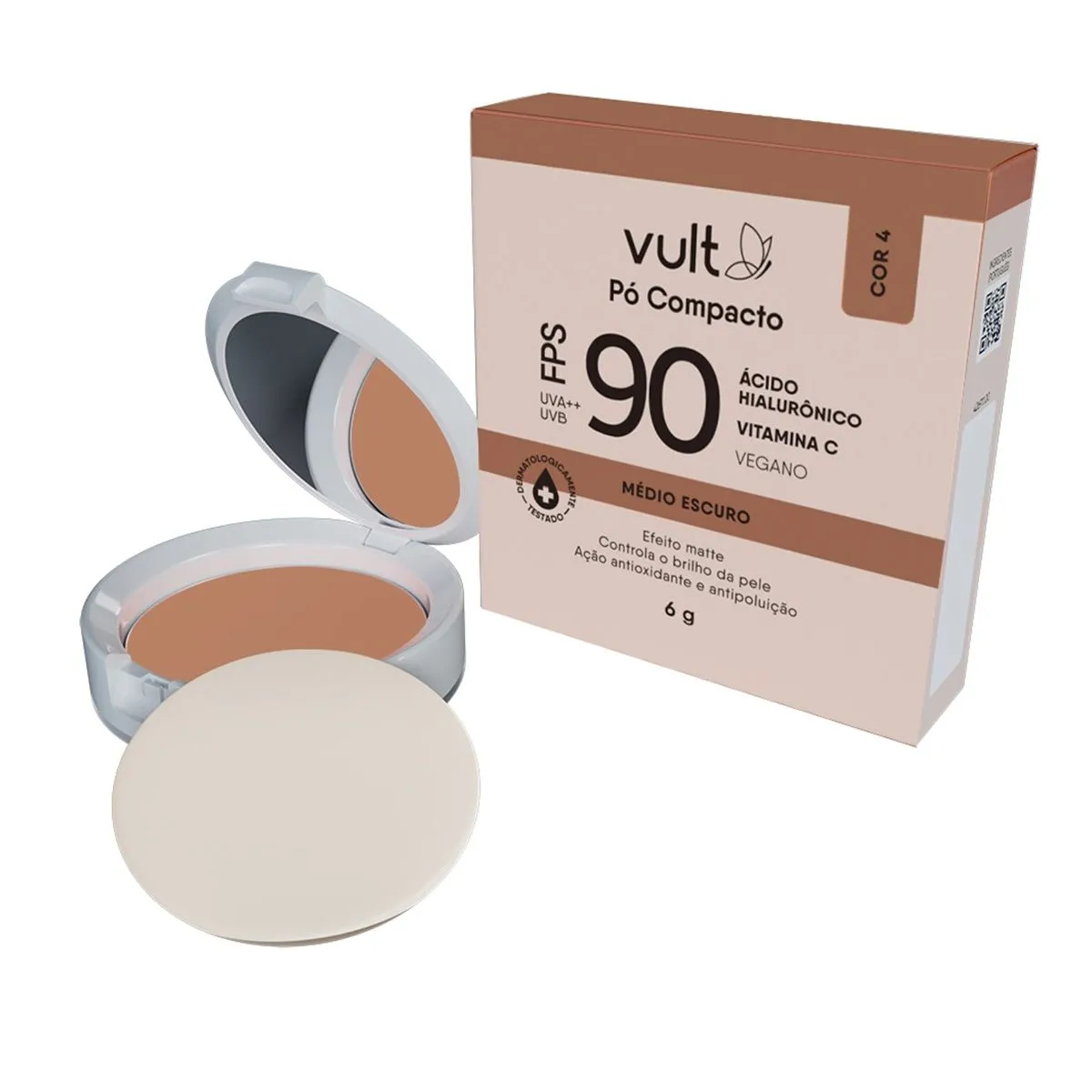 Pó Compacto Ácido Hialurônico Fps 90 Cor 04 Médio Escuro 6G Vult
