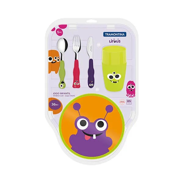 Prato Tramontina Infantil com Talheres e Copo Lirous
