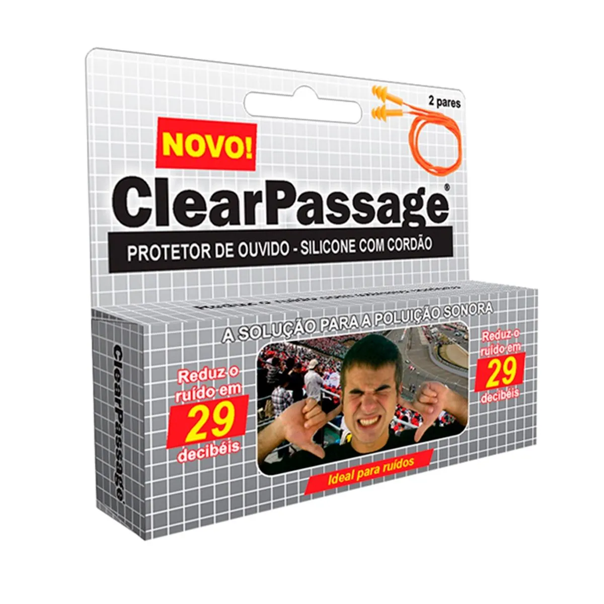 Protetor De Ouvido De Silicone Com Cordão Adulto Com 2 Pares ClearPassage