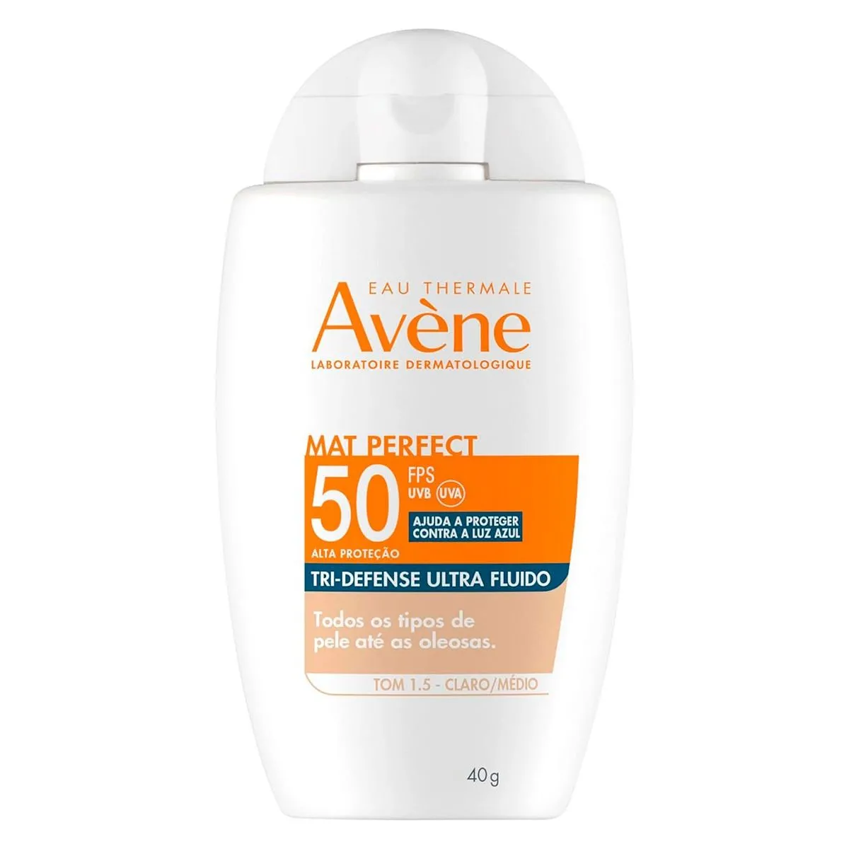 Protetor Solar Facial Avène Mat Perfect Tri-Defense Ultra Fluido Tom 1.5 Claro/ Médio FPS 50 40g