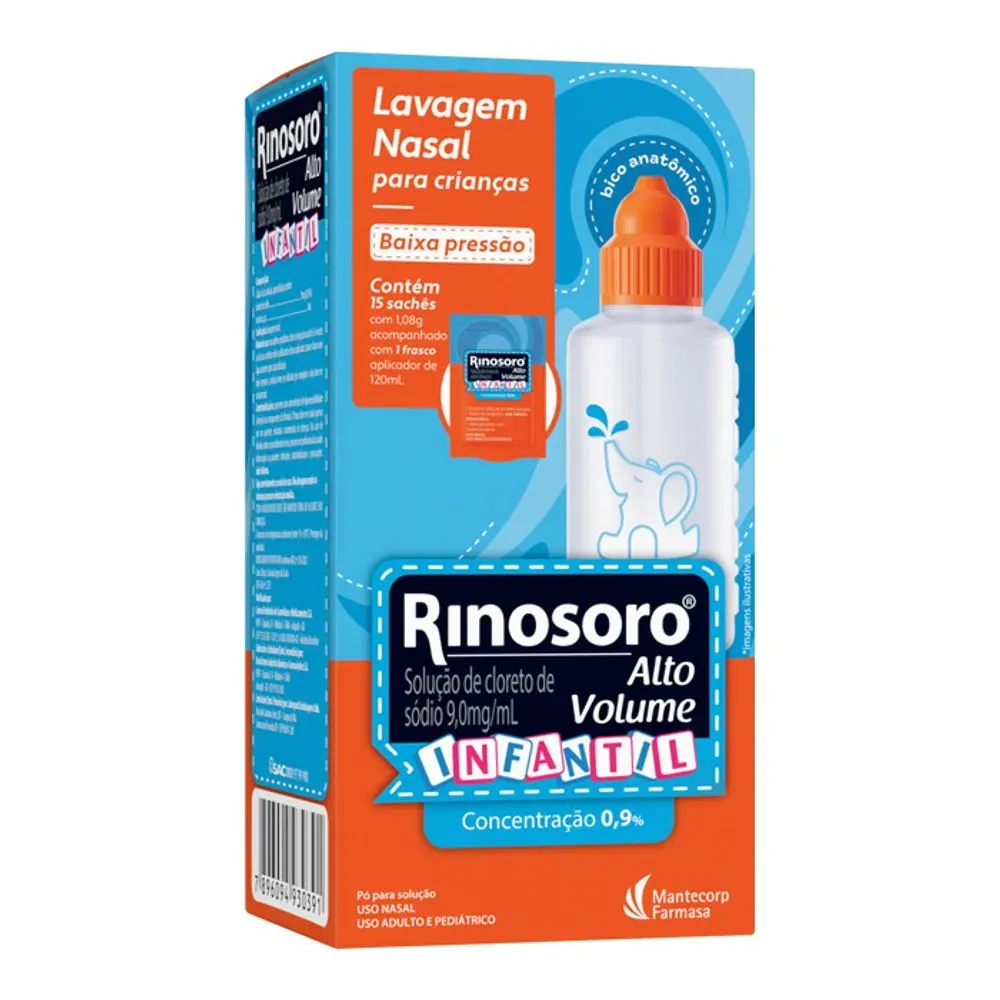 Rinosoro Alto Volume Infantil 15 Sachês + Frasco 120ml Farmasa