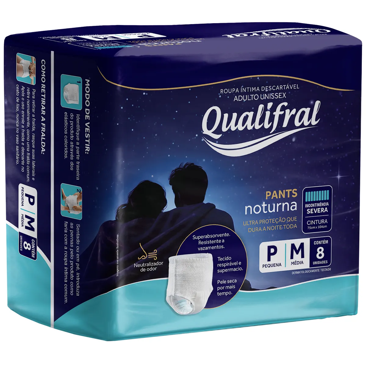 Roupa Íntima Descartável Qualifral Pants Noturna P/M Com 8 Unidades