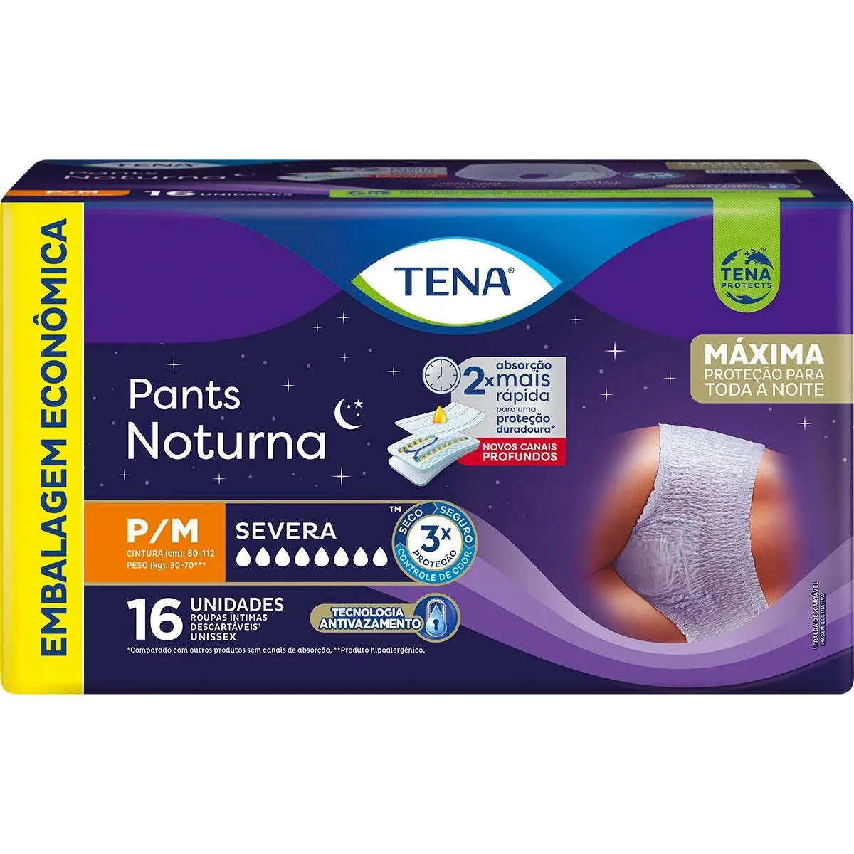Roupa Íntima Tena Pants Noturna P/M Embalagem Econômica 16 Unidades