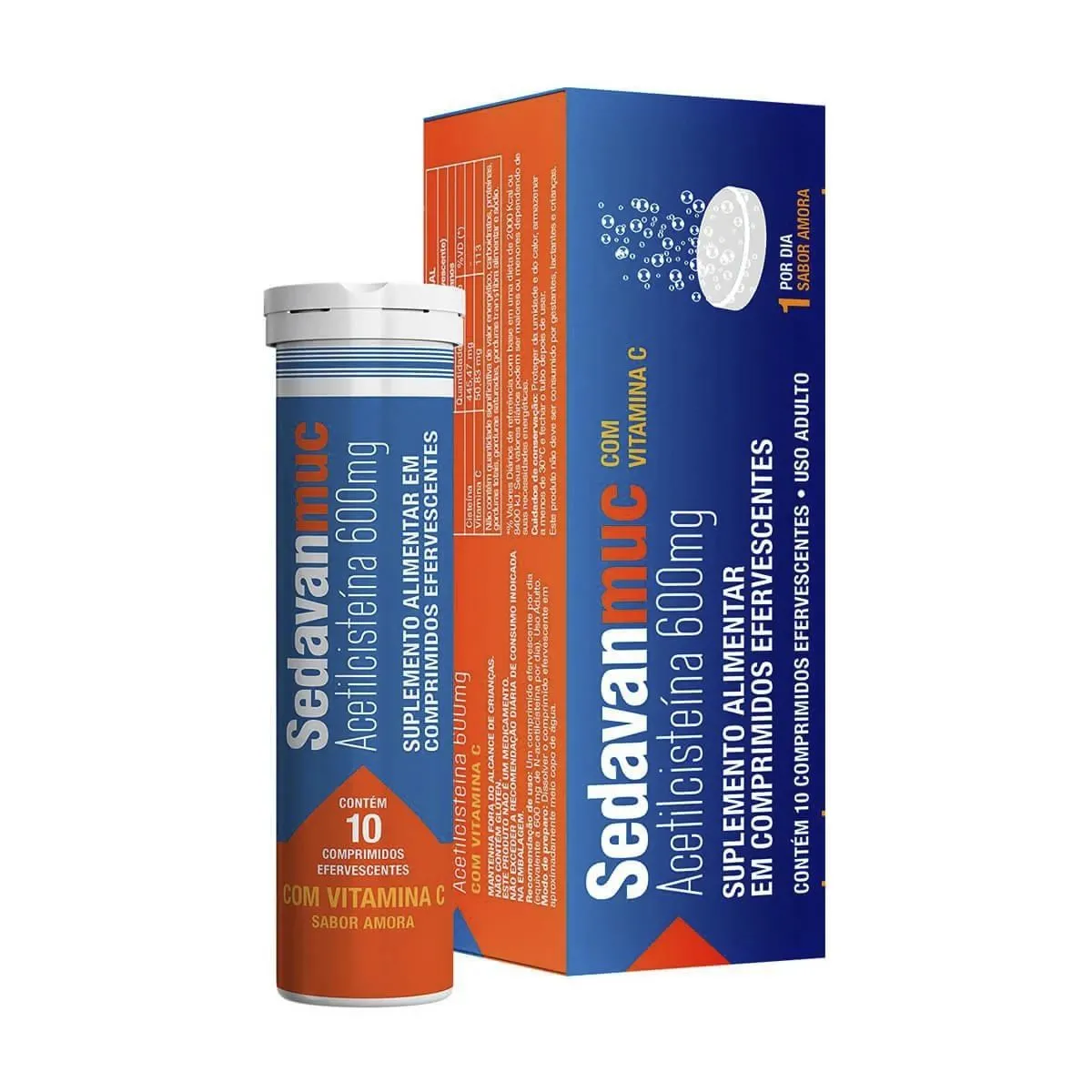 SedavanMuc Acetilcisteína 600mg Sabor Amora Com 10 Comprimidos Efervescentes