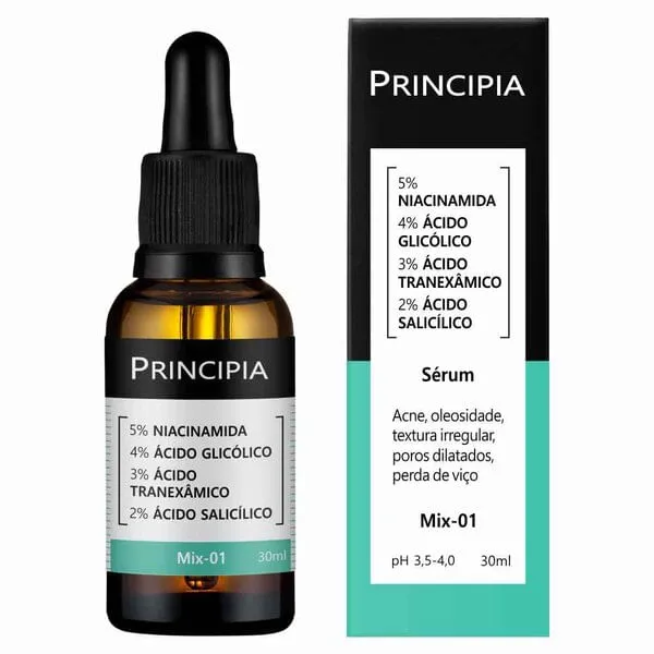 Sérum Facial Renovador Antiacne Principia Skincare Mix-01 Niacinamida + Glicólico + Tranexâmico + Sa