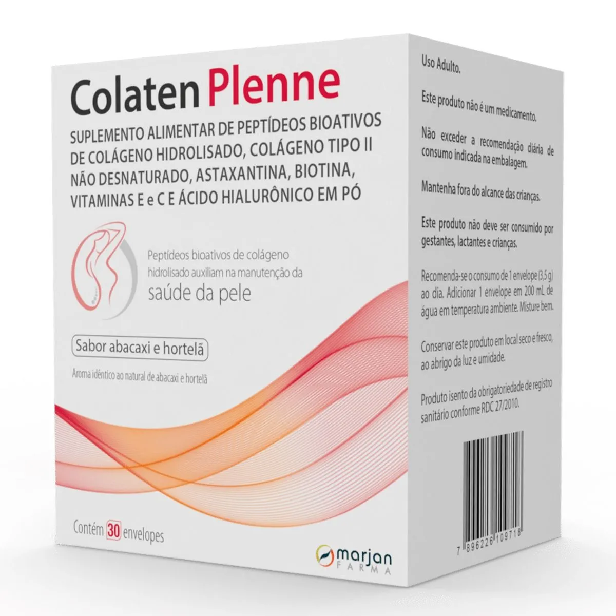 Suplemento Alimentar Colaten Plenne Sabor Abacaxi E Hortelã 30 Envelopes Marjan Farma