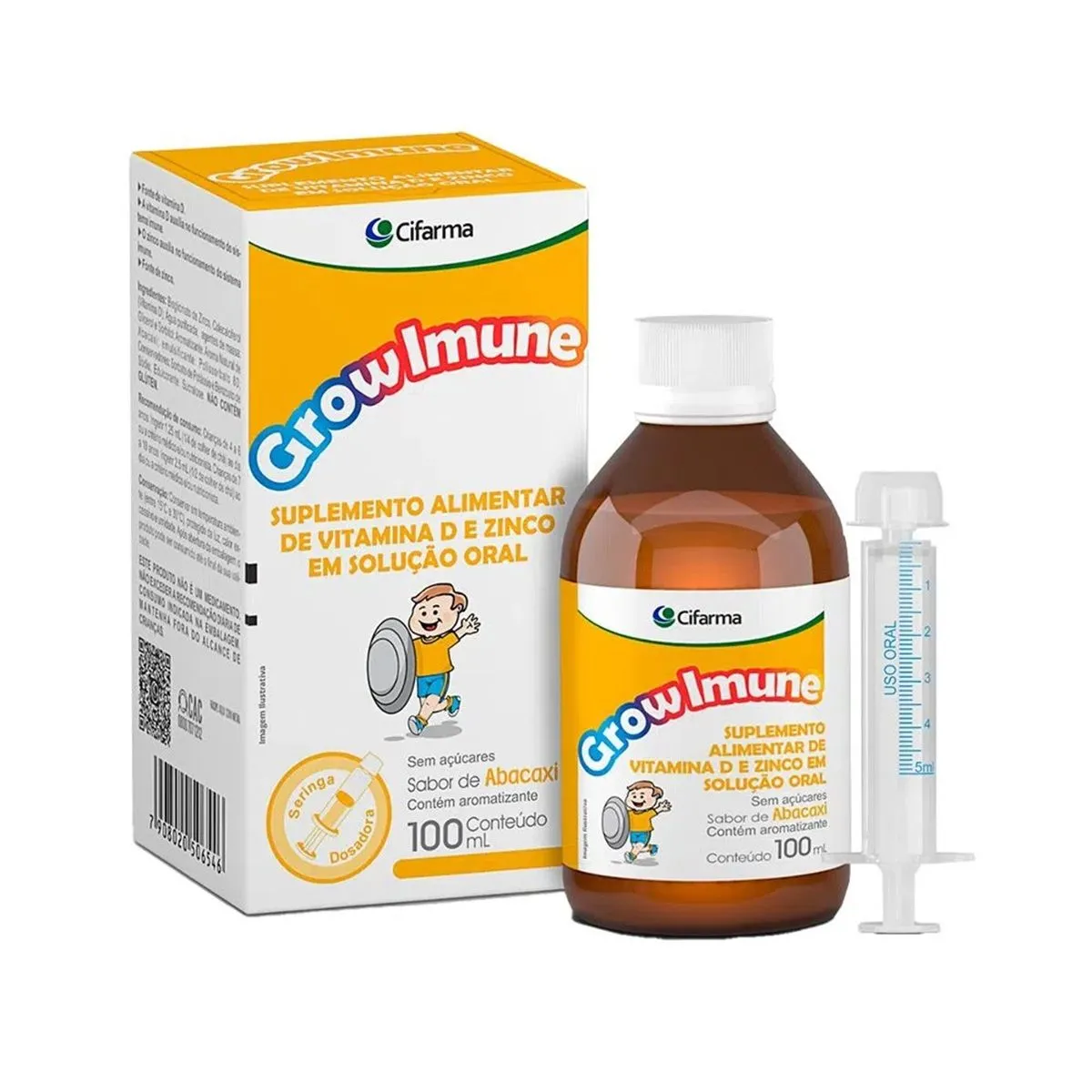 Suplemento Alimentar D e Zinco GrowImune Sabor Abacaxi 100ml Cifarma