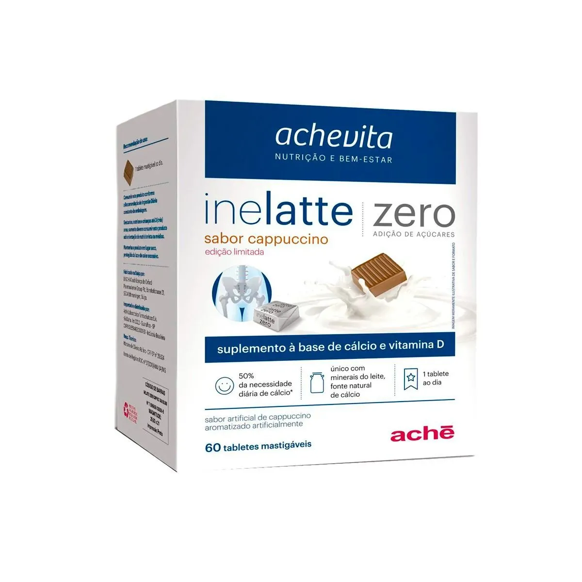 Suplemento Alimentar Inelatte Zero Sabor Cappuccino 60 tabletes Aché