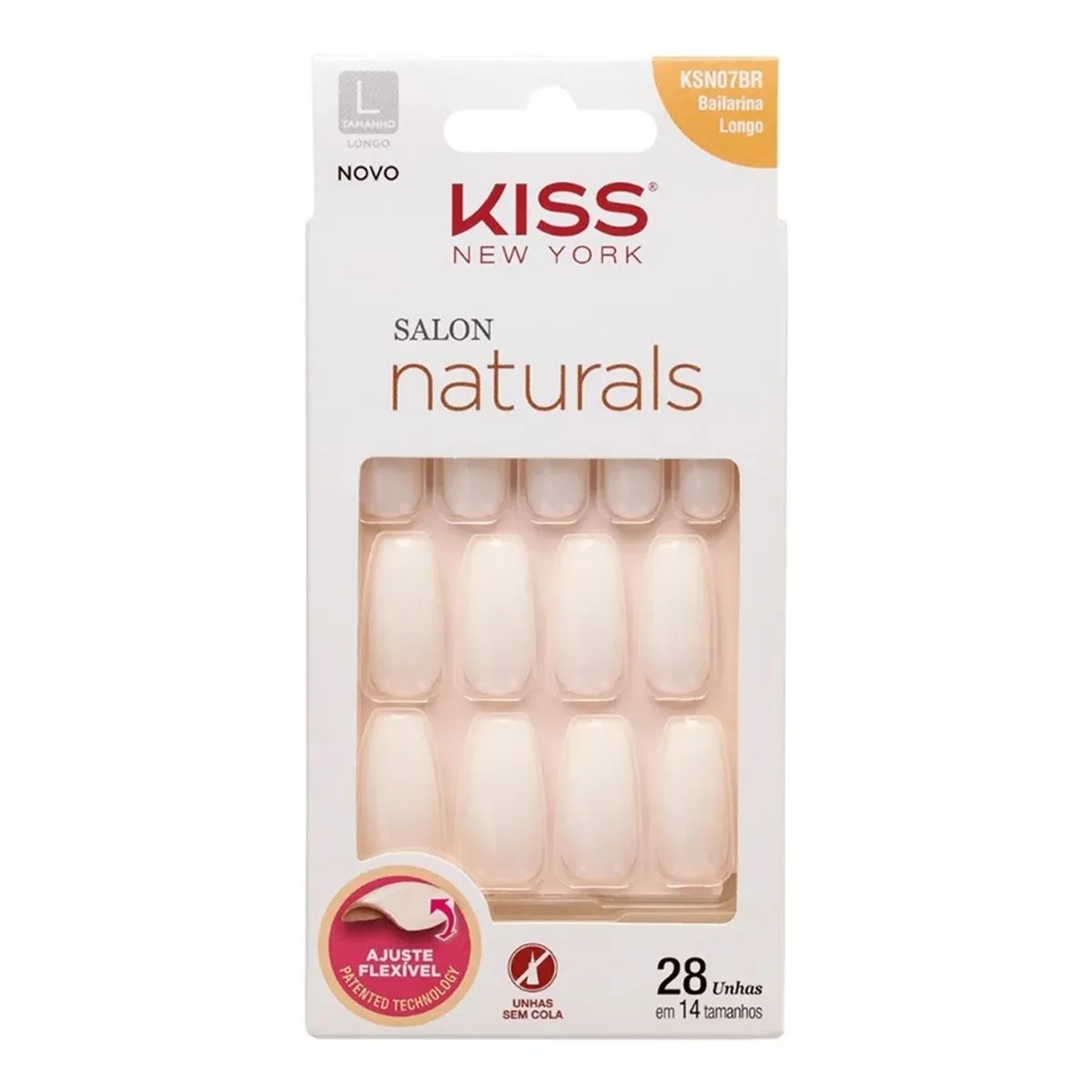 Unhas Salon Naturals Bailarina Longo com 28 Unhas Kiss New York