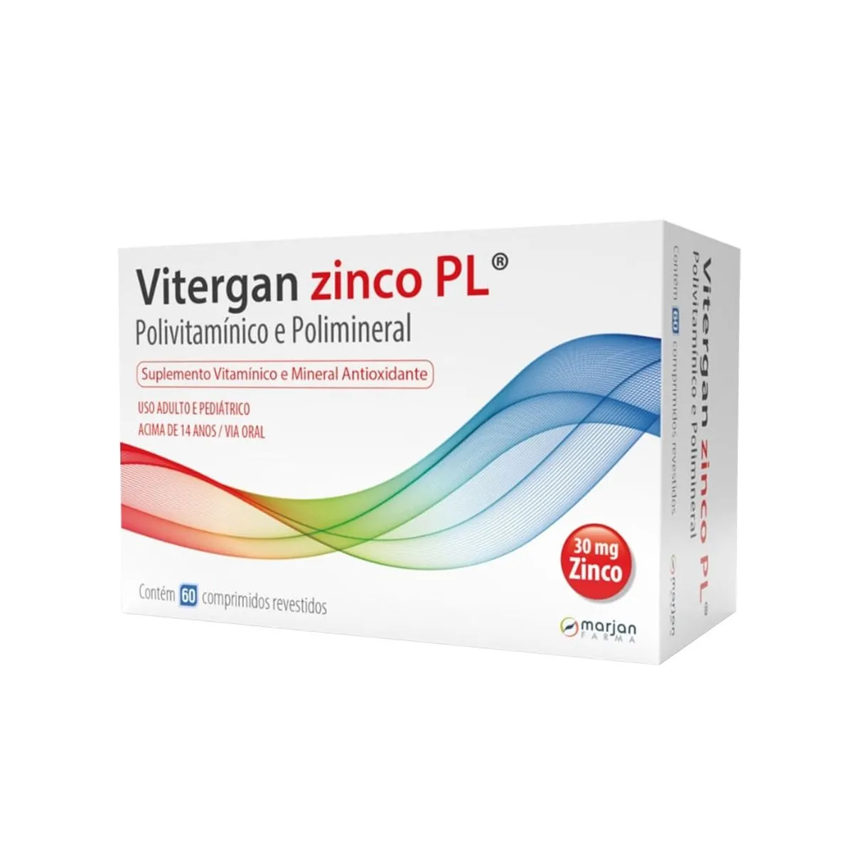Vitergan Zinco PL 30mg com 60 Comprimidos Revestidos Marjan