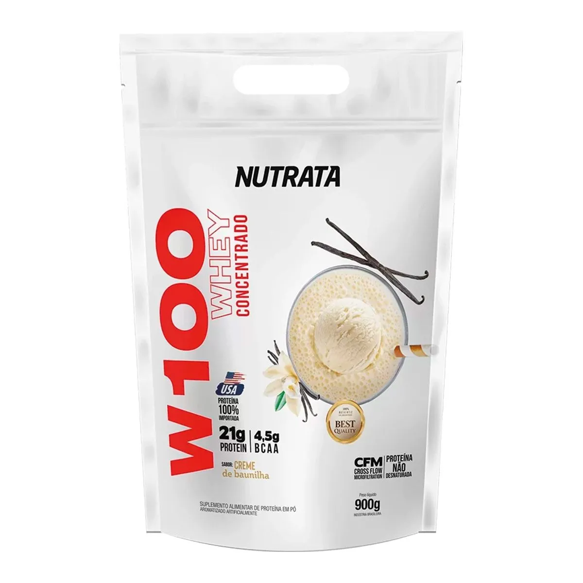 W100 Whey Concentrado Sabor Creme De Baunilha Refil Com 900g Nutrata