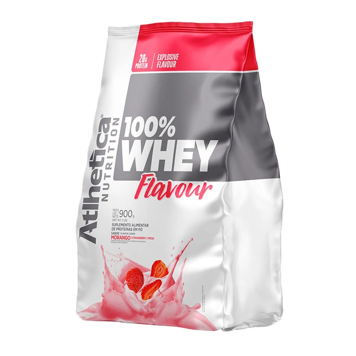 Whey 100% Flavour Morango Pacote 900G Atlhetica Nutrition