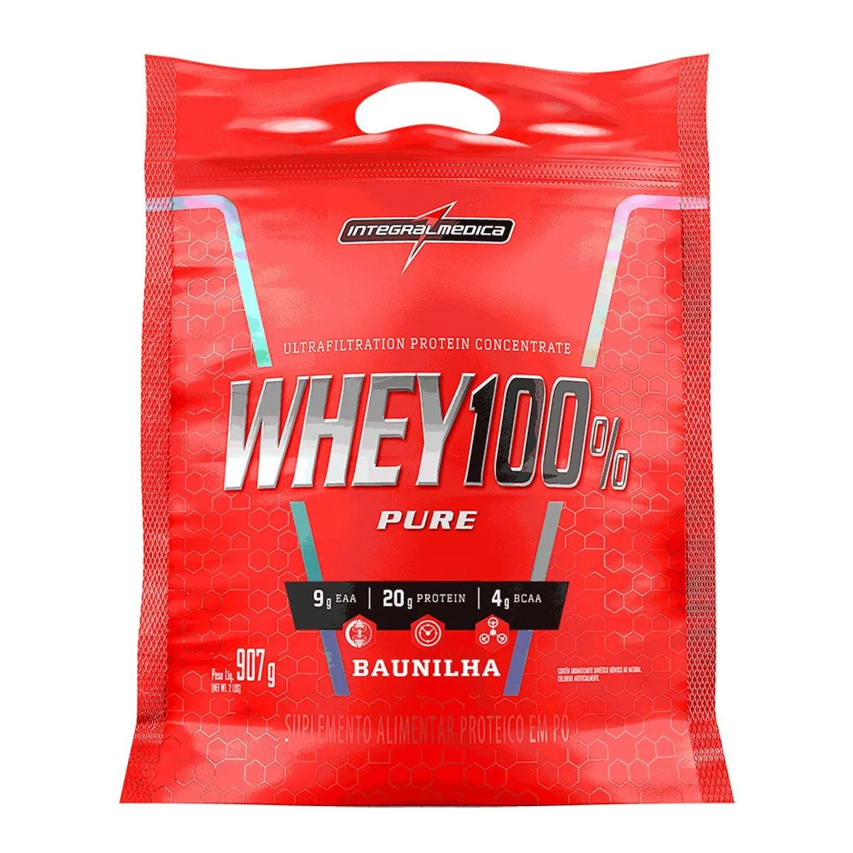 Whey 100% Protein Pure Pouch Concentrado Baunilha 907g Integralmedica